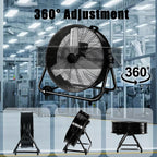 Industrial Fans 24" up to 8800 CFM, High Velocity Fan with 3 Speeds, Heavy Duty Blower Fan Equipped 360° Tilt Air Circulator Recommended Use in Warehouse, Garage, Yard, Black