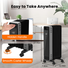 VAJIAZA 1500W Oil Filled Radiator Space Heater, Portable Electric Room Heater with Remote, Touch Control, 3 Heat Modes, 24H Timer, ECO Energy-Saving for Large Area