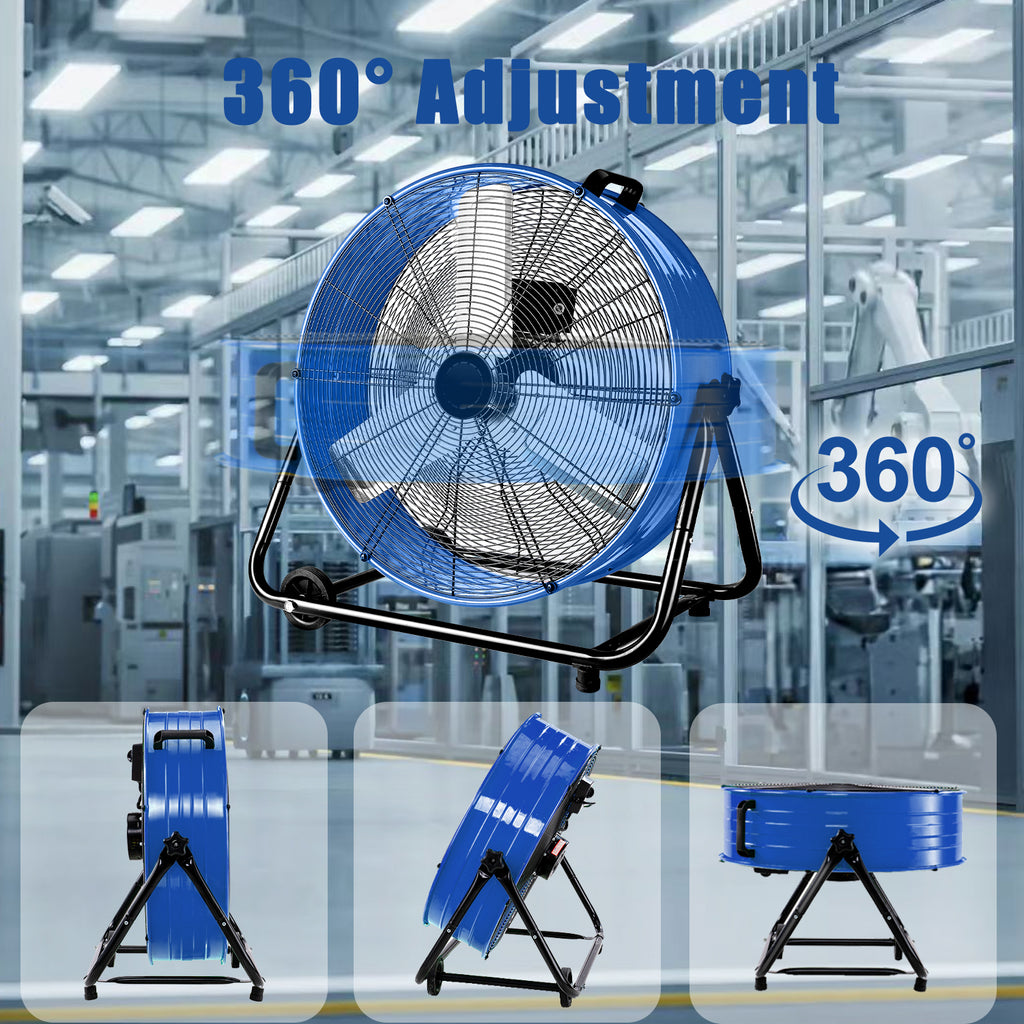Industrial Fans 24" up to 8800 CFM, High Velocity Fan with 3 Speeds, Heavy Duty Blower Fan Equipped 360° Tilt Air Circulator Recommended Use in Warehouse, Garage, Yard, Blue
