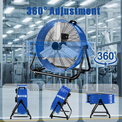 Industrial Fans 24" up to 8800 CFM, High Velocity Fan with 3 Speeds, Heavy Duty Blower Fan Equipped 360° Tilt Air Circulator Recommended Use in Warehouse, Garage, Yard, Blue