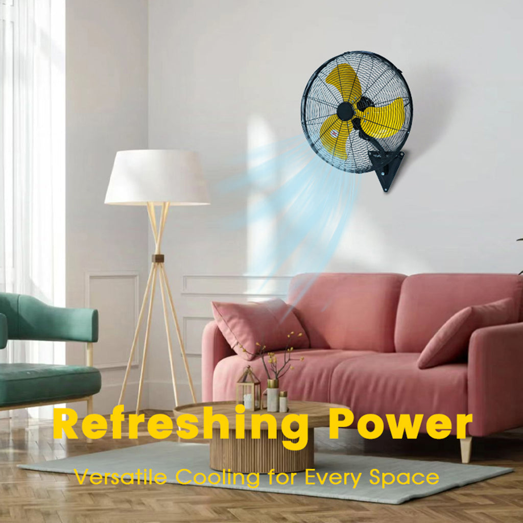 20in Wall Mount Fan, 3-Speed Industrial Wall Fan up to 7000CFM, 120°Oscillating High Airflow Cooling Fan for Garage,Home,Warehouse, Indoor/Outdoor Use, Yellow