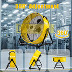 Industrial Fans 24" up to 8800 CFM, High Velocity Fan with 3 Speeds, Heavy Duty Blower Fan Equipped 360° Tilt Air Circulator Recommended Use in Warehouse, Garage, Yard, Yellow