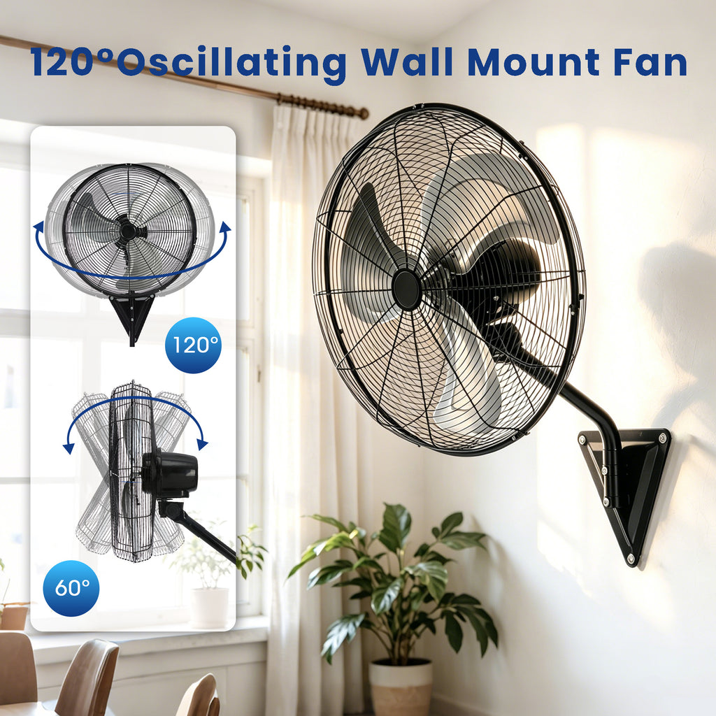 20" Wall Mount Fan, 7100CFM Heavy Duty Wall Fan with 3-Speed & Adjustable Tilt, High Velocity Industrial Oscillating Fans for Garage, Factory, Patio, Porch, Shop & Commercial Use - ETL Listed