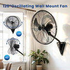 20" Wall Mount Fan, 7100CFM Heavy Duty Wall Fan with 3-Speed & Adjustable Tilt, High Velocity Industrial Oscillating Fans for Garage, Factory, Patio, Porch, Shop & Commercial Use - ETL Listed