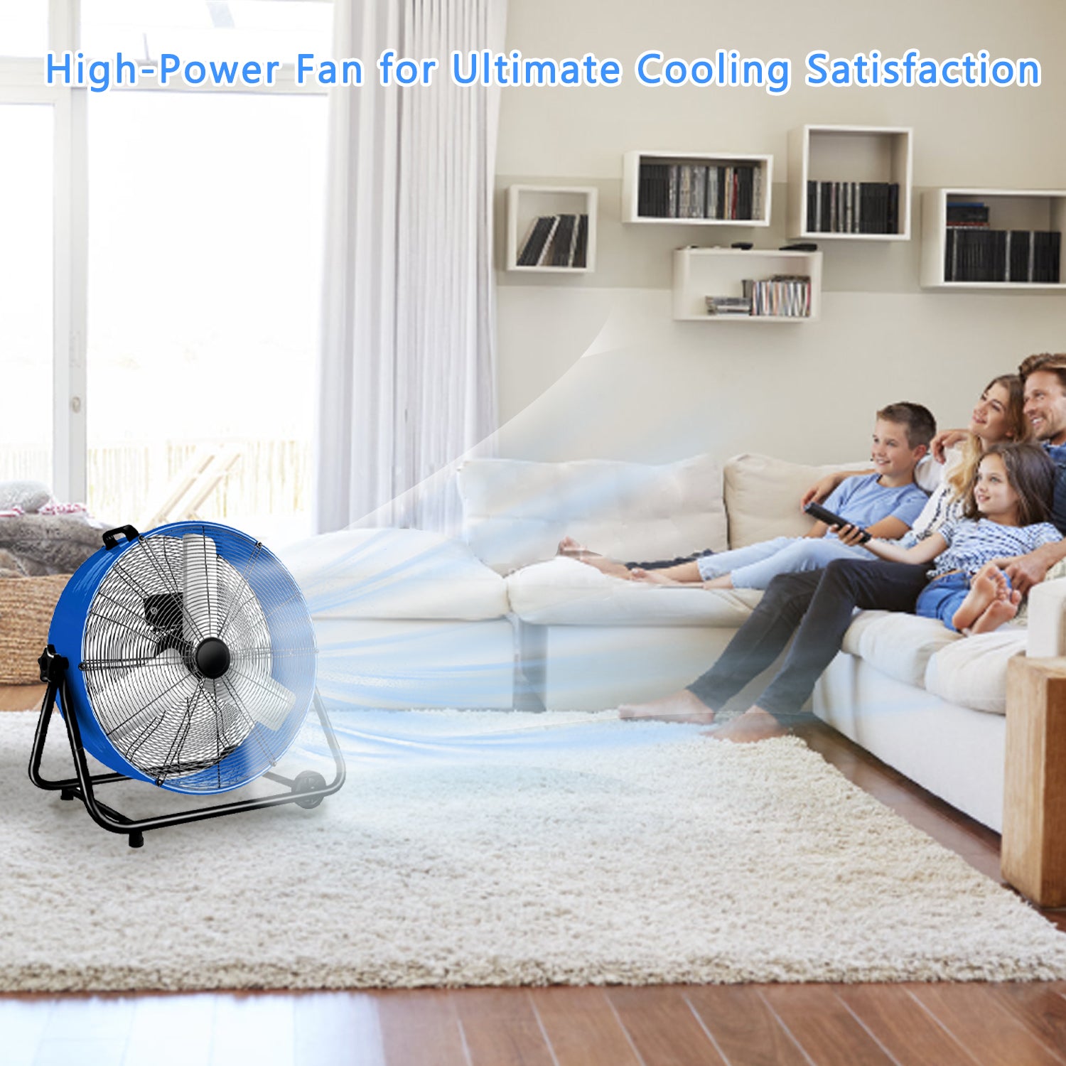 24"Industrial Fan High Velocity,Heavy Duty Drum Fan up to 8100CFM,3-Speed & 360°Adjustable,Ideal for Home, Garage, Indoor/Outdoor Use, Blue