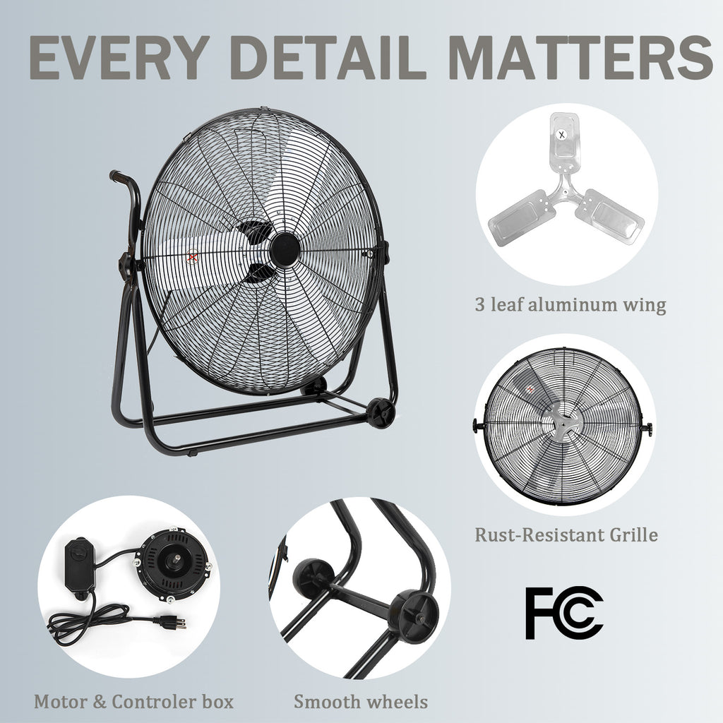 24"Industrial Fan High Velocity,Portable 24"Industrial Fan High Velocity,Portable Floor Fan with 3-Speed up to 8000CFM, Floor Fan Equipped Handle & Wheels, Ideal for Home, Garage, Indoor/Outdoor Use