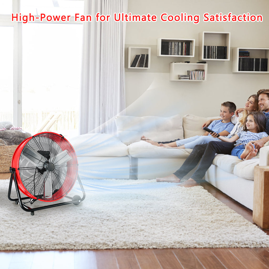24"Industrial Fan High Velocity,Heavy Duty Drum Fan up to 8100CFM,3-Speed & 360°Adjustable,Ideal for Home, Garage, Indoor/Outdoor Use, Red