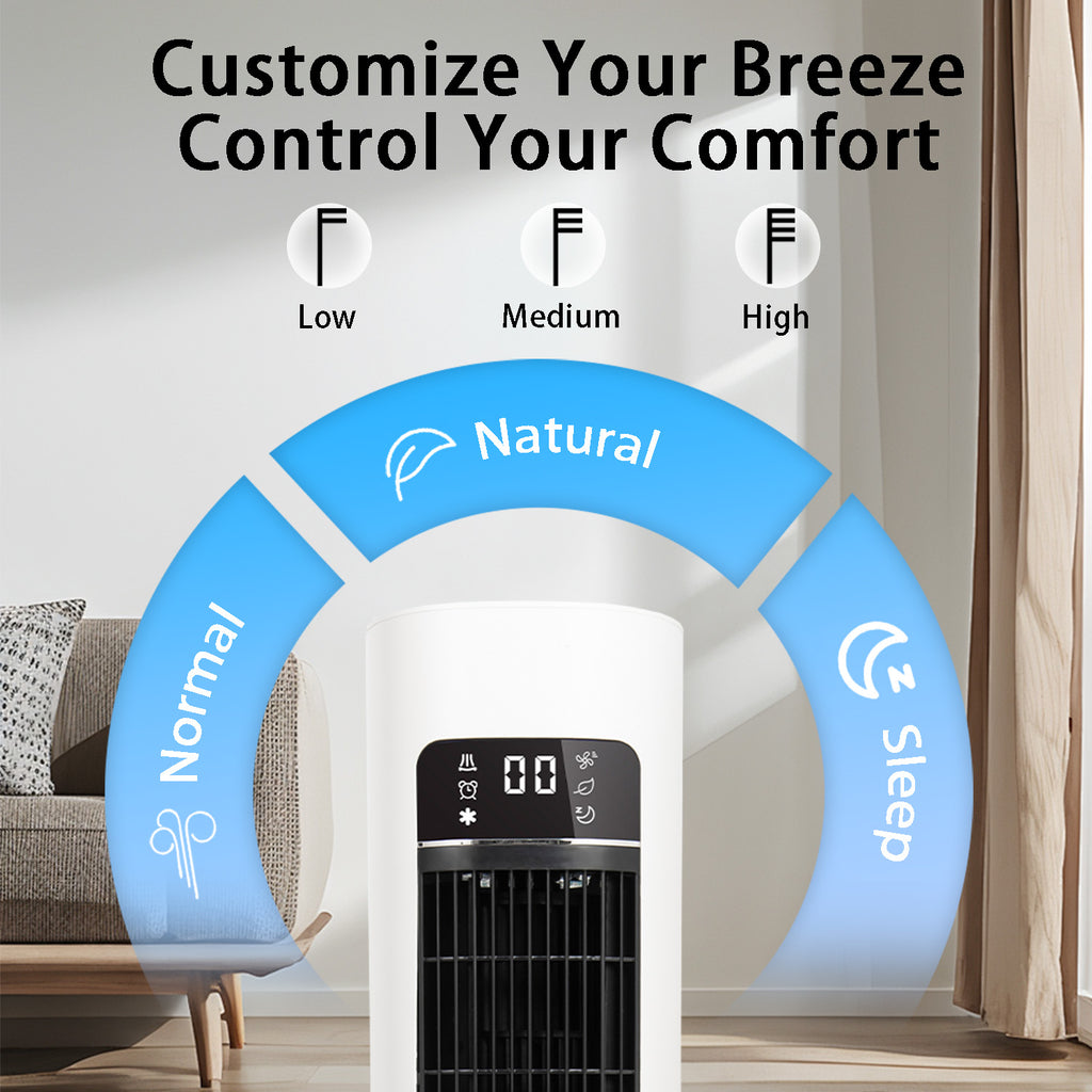 Evaporative Air Cooler Tower Fan with Remote Control, Swamp Cooler Equipped 4 Modes & 3 Speeds,12H Timer,70° Oscillating Portable Air Conditioner for Bedroom
