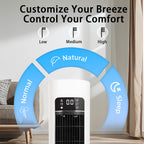 Evaporative Air Cooler Tower Fan with Remote Control, Swamp Cooler Equipped 4 Modes & 3 Speeds,12H Timer,70° Oscillating Portable Air Conditioner for Bedroom