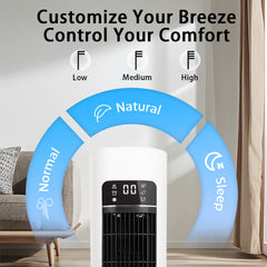 Evaporative Air Cooler Tower Fan with Remote Control, Swamp Cooler Equipped 4 Modes & 3 Speeds,12H Timer,70° Oscillating Portable Air Conditioner for Bedroom