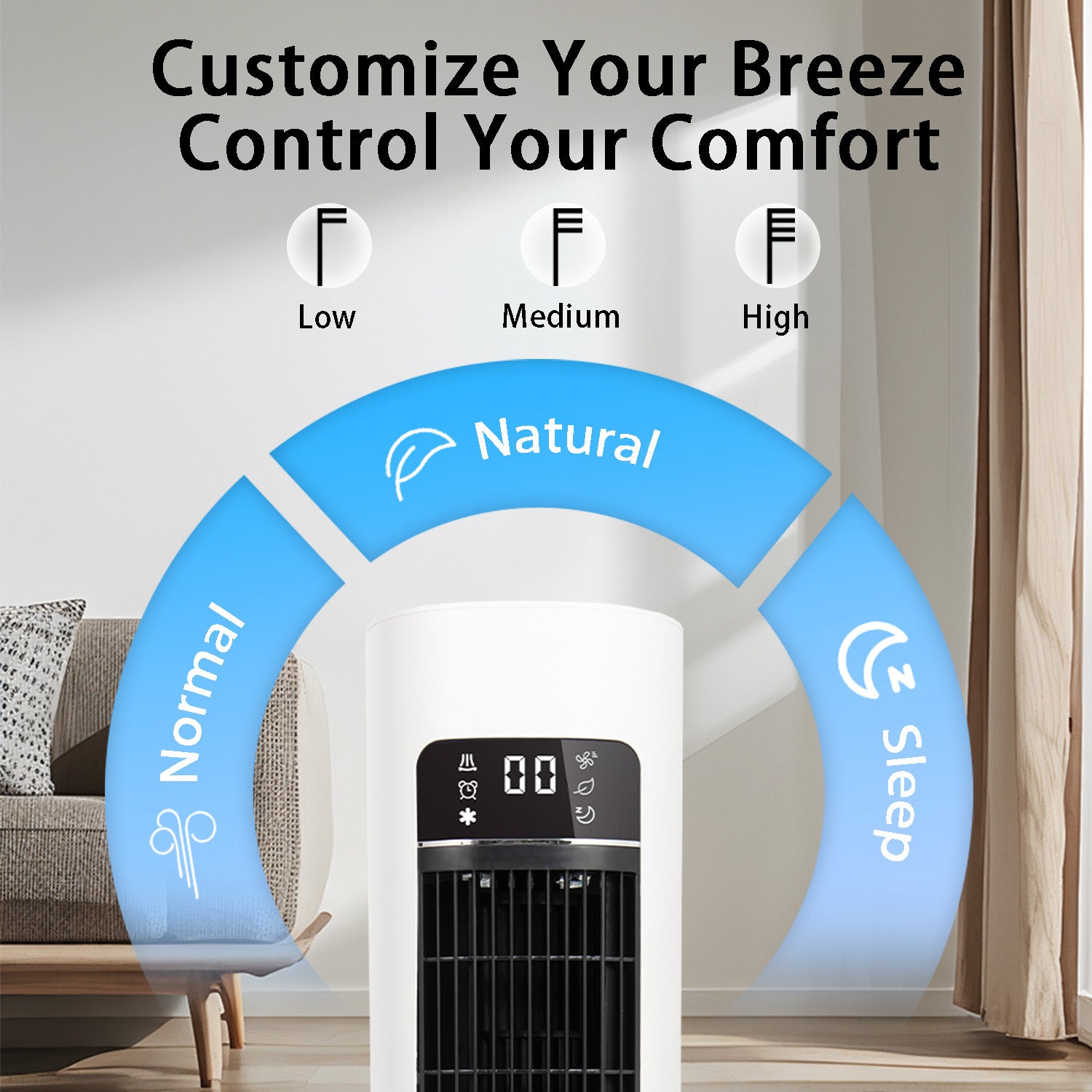Evaporative Air Cooler Tower Fan with Remote Control, Swamp Cooler Equipped 4 Modes & 3 Speeds,12H Timer,70° Oscillating Portable Air Conditioner for Bedroom