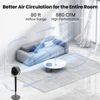 VAJIAZA 37"-46" Pedestal Fan, Quiet Standing Fan for Home Bedroom, 120°+120° Smart 3D Oscillating Floor Fan, 16 Speeds, 4 Wind Modes, Screen-Off, Child Lock, 12H Timer