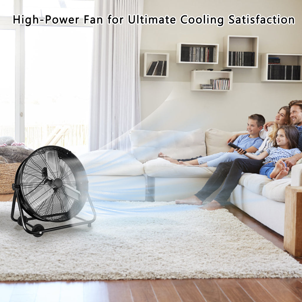 24"Industrial Fan High Velocity,Heavy Duty Drum Fan up to 8100CFM,Heavy Duty Blower Fan with 3-Speed & 360°Adjustable,Ideal for Home, Garage, Indoor/Outdoor Use, Black