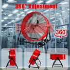 Industrial Fans 24" up to 8800 CFM, High Velocity Fan with 3 Speeds, Heavy Duty Blower Fan Equipped 360° Tilt Air Circulator Recommended Use in Warehouse, Garage, Yard, Red