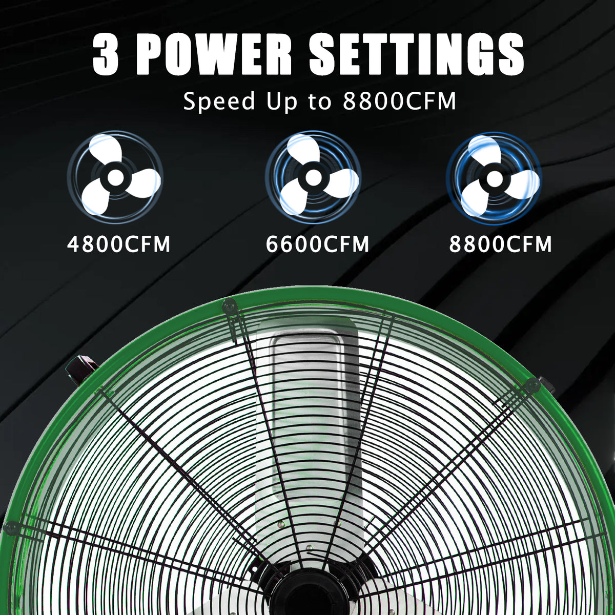 Industrial Fan 24" up to 8800 CFM, High Velocity Fan with 3 Speeds, Heavy Duty Blower Equipped Waterproof Cover, 360° Adjustment, Green
