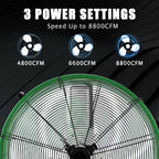 Industrial Fan 24" up to 8800 CFM, High Velocity Fan with 3 Speeds, Heavy Duty Blower Equipped Waterproof Cover, 360° Adjustment, Green