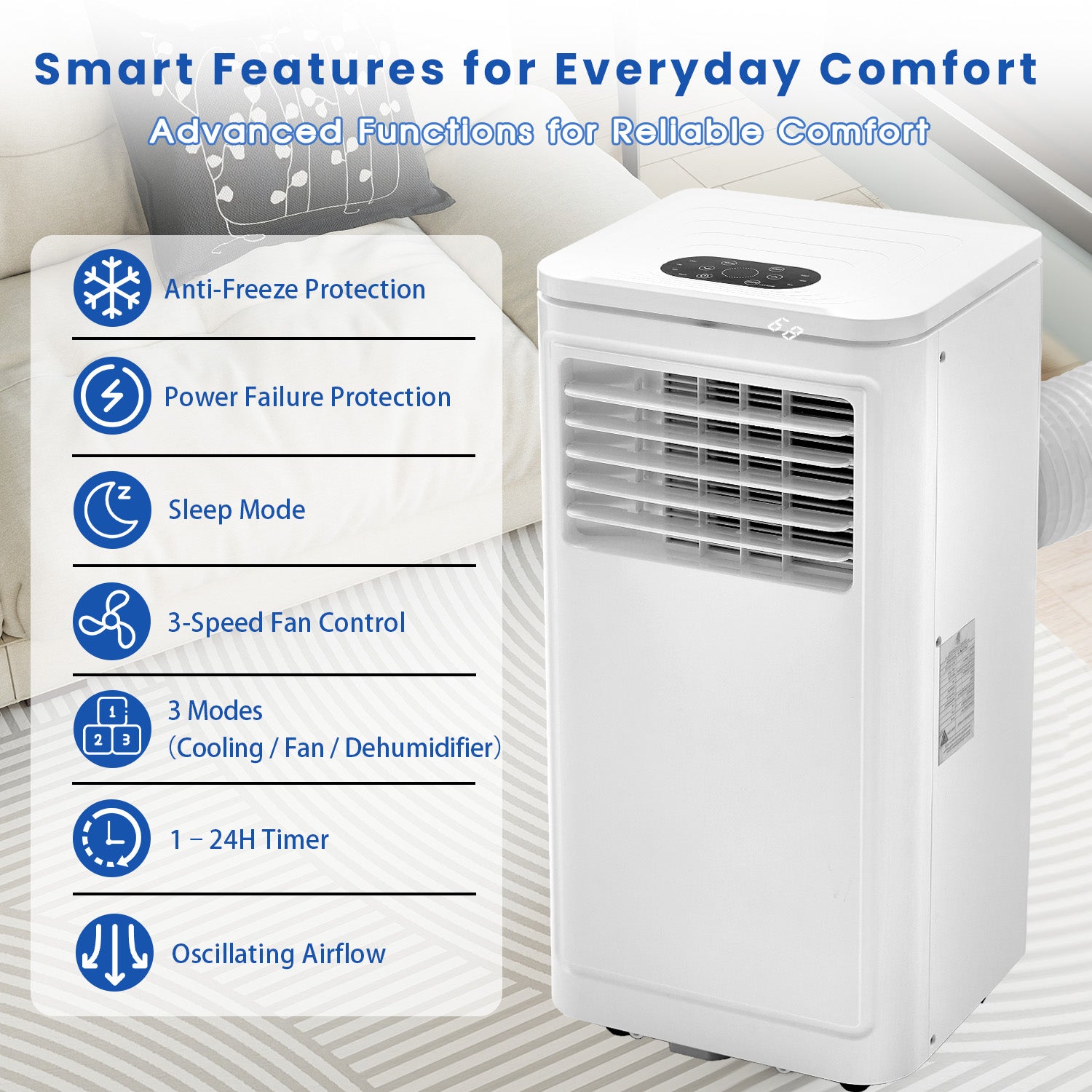 KEYTEK 10000BTU Portable Air Conditioner Cools up to 450 Sq ft.,4-in-1 Standing AC Unit with Cooling,Dry,Sleep & Fan Modes,Remote Control,Window Kit Included