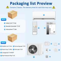 12000 BTU Mini Split Air Conditioner & Heater, 19 SEER2 115V Energy Efficient Ductless Wall-Mounted AC Unit Covers Up to 750 Sq. Ft, Remote Control
