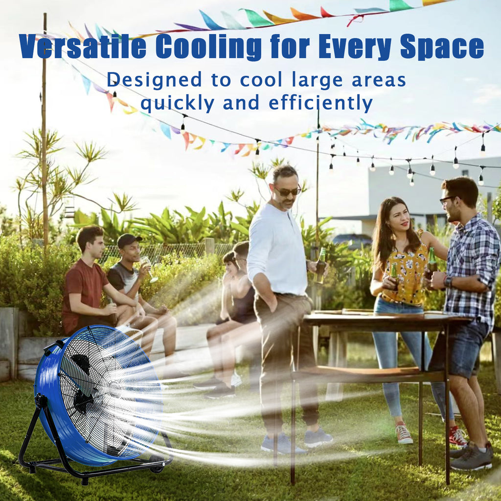Industrial Fans 24" up to 8800 CFM, High Velocity Fan with 3 Speeds, Heavy Duty Blower Fan Equipped 360° Tilt Air Circulator Recommended Use in Warehouse, Garage, Yard, Blue