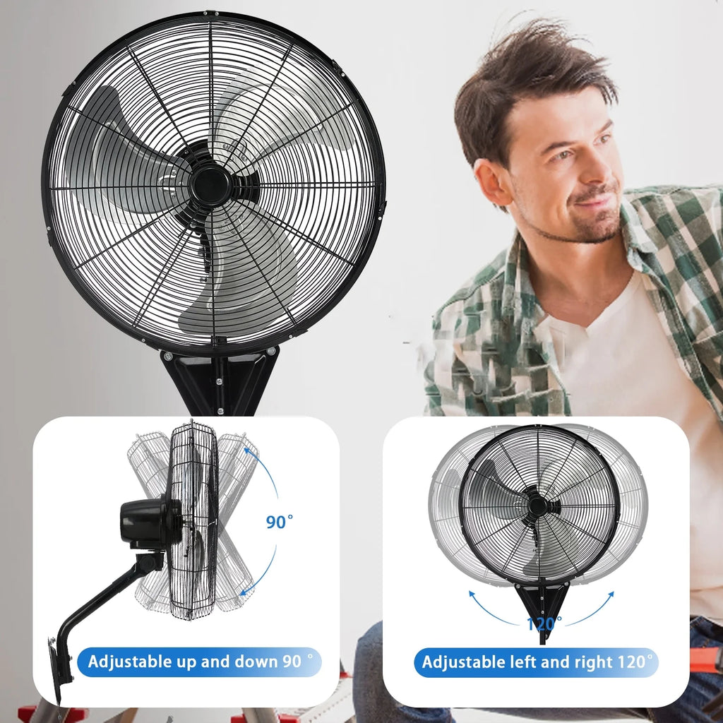 30” Wall Mount Fan 13650 CFM High Velocity Industrial Heavy Duty Fan with 3-Speed Oscillating Commercial Use for Warehouse, Garage, Factory, Black