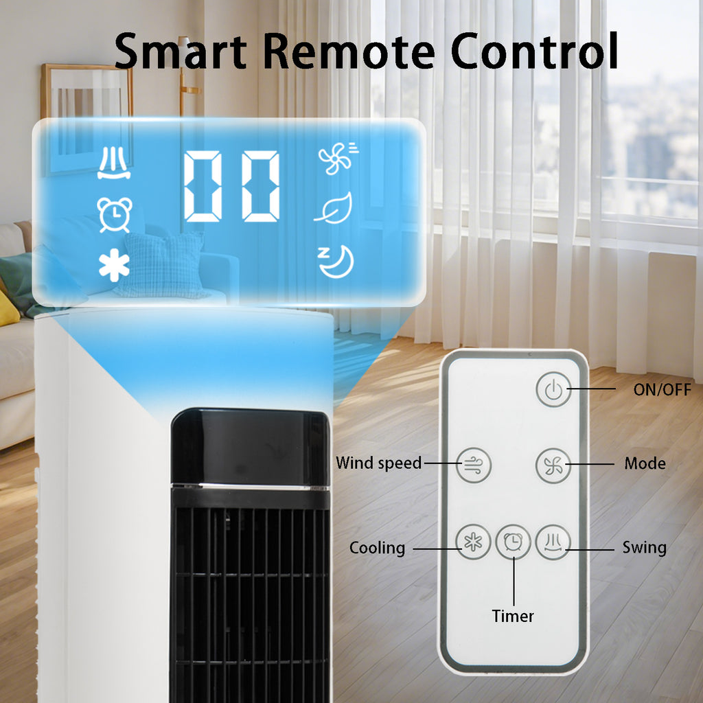Evaporative Air Cooler Tower Fan with Remote Control, Swamp Cooler Equipped 4 Modes & 3 Speeds,12H Timer,70° Oscillating Portable Air Conditioner for Bedroom