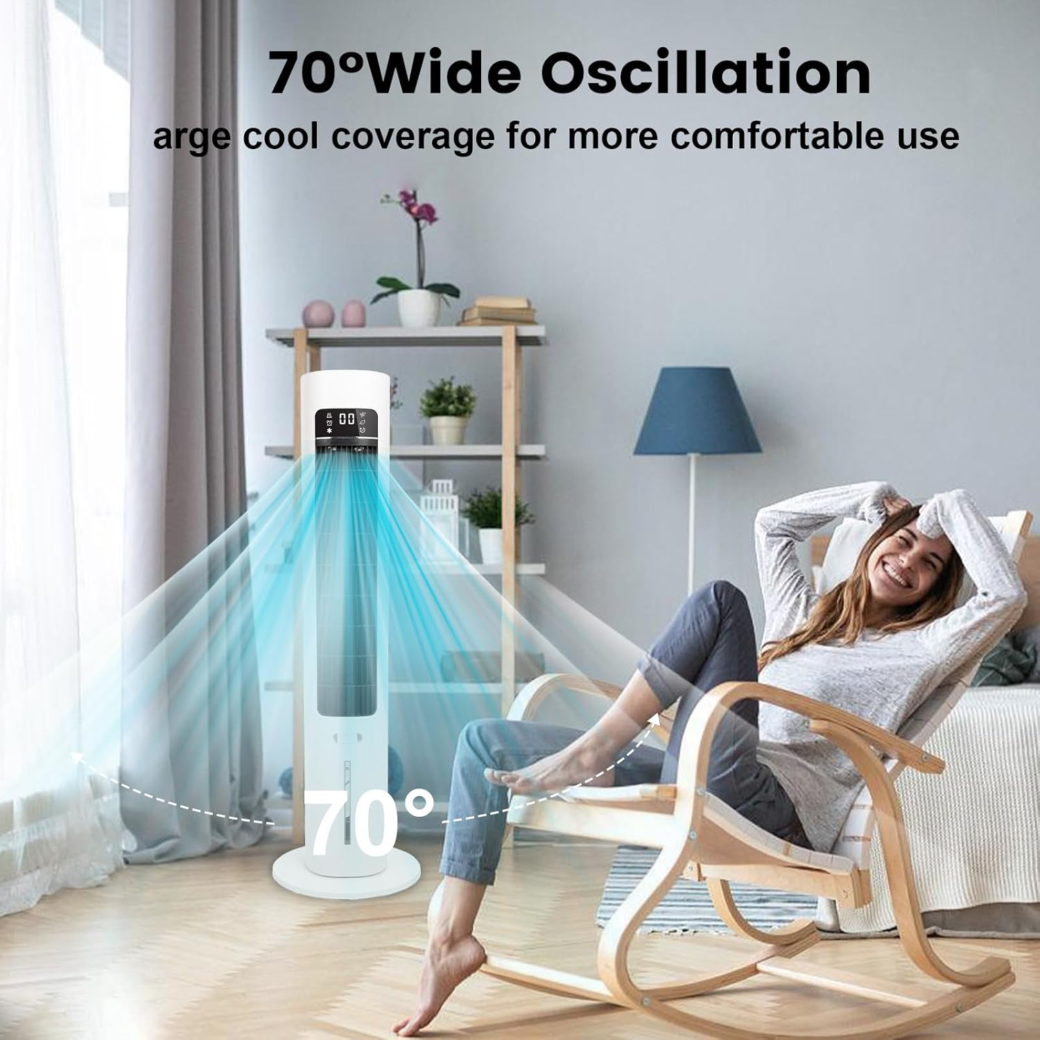 41 Inch Evaporative Air Cooler with 70° Oscillating, 4 Modes & 3 Speeds, Portable Air Conditioner with Remote Control, Swamp Cooler, 12h Timer, 24 ft/s