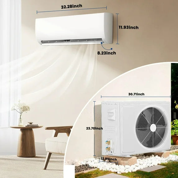 Mini Split Air Conditioner Heat Pump,19 SEER2 115V Split ac unit with Remote AC Cool Up to 650 Sq. Ft,Variable Frequency Cooling and Heating，R32 Refrigerant & Installation Kit, White