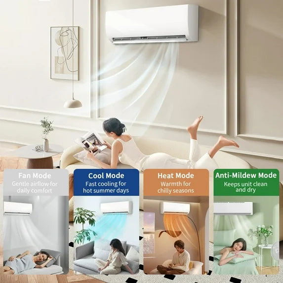 Mini Split Air Conditioner Heat Pump,19 SEER2 115V Split ac unit with Remote AC Cool Up to 650 Sq. Ft,Variable Frequency Cooling and Heating，R32 Refrigerant & Installation Kit, White