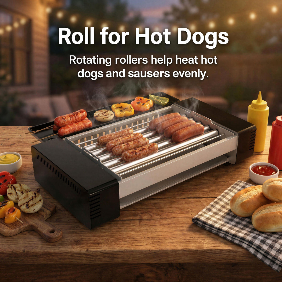 TMWINGS Electric 2-in-1 Indoor Electric Grill, Hot Dog Roller Grill, Smokeless BBQ Gril, Sausages, Brats, Kebabs, Skewers & Breakfast Links, Portable Countertop Barbecue Cooker for Home Kitchen, Family Parties & Game Day tiktokshops