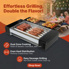 TMWINGS Electric 2-in-1 Indoor Electric Grill, Hot Dog Roller Grill, Smokeless BBQ Gril, Sausages, Brats, Kebabs, Skewers & Breakfast Links, Portable Countertop Barbecue Cooker for Home Kitchen, Family Parties & Game Day tiktokshops
