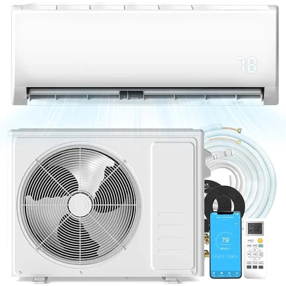 Mini Split Air Conditioner Heat Pump,19 SEER2 115V Split ac unit with Remote AC Cool Up to 650 Sq. Ft,Variable Frequency Cooling and Heating，R32 Refrigerant & Installation Kit, White