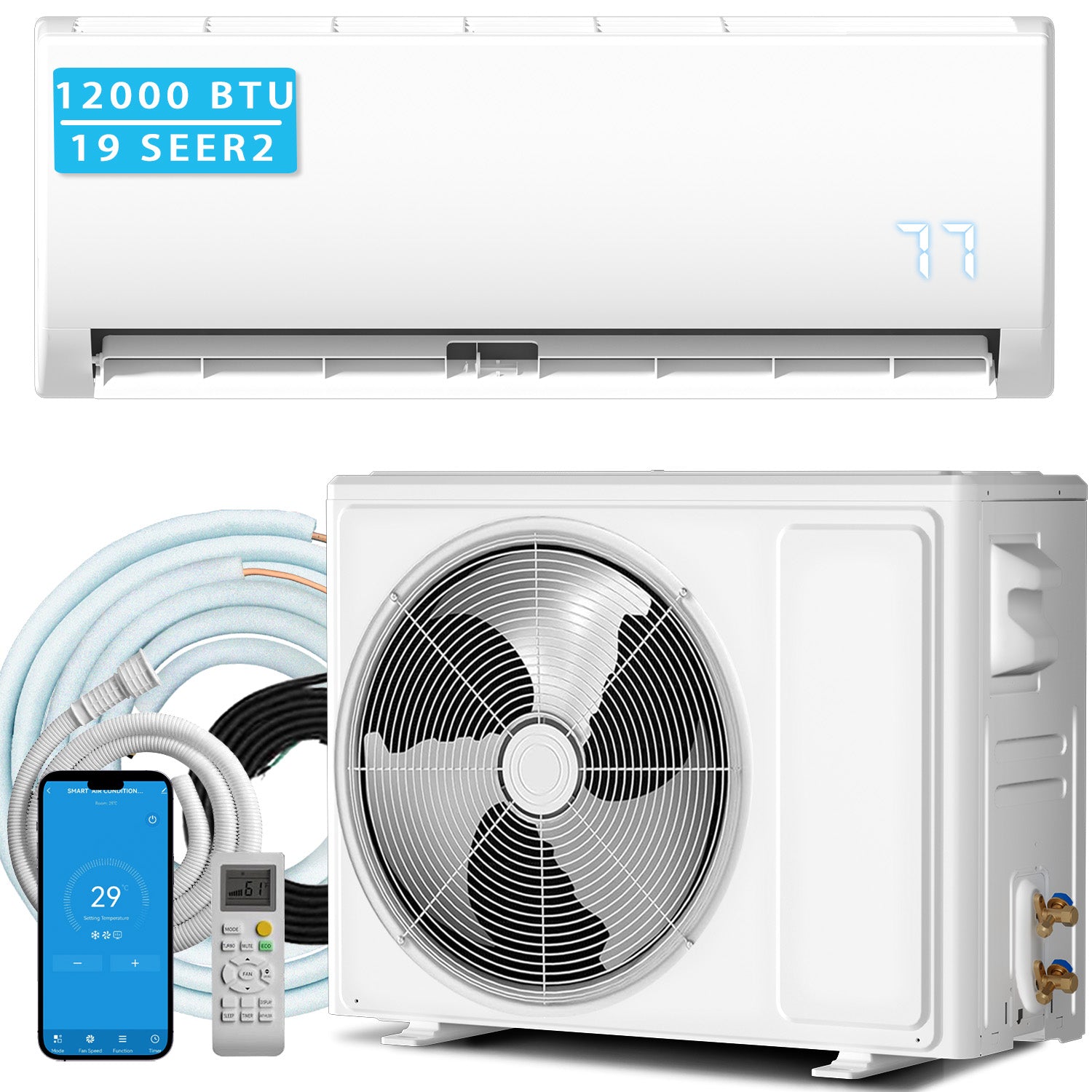 12000 BTU Mini Split Air Conditioner & Heater, 19 SEER2 115V WIFI Enabled Ductless Wall-Mounted AC Unit Covers Up to 750 Sq. Ft, APP & Remote Control