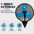 20in Wall Mount Fan, 3-Speed Industrial Wall Fan up to 7000CFM, 120°Oscillating High Airflow Cooling Fan for Garage,Home,Warehouse, Indoor/Outdoor Use, Blue