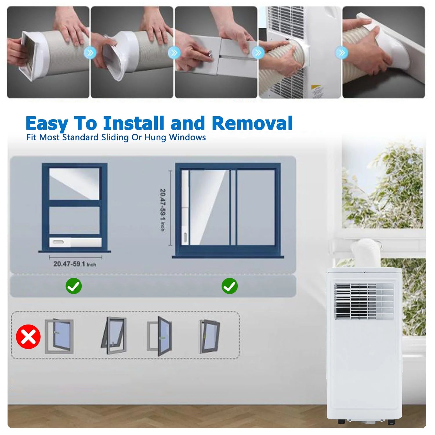 Portable Air Conditioner 10000BTU(115V) with Cooling,Dehumidifier,Sleep & Fan Mode 4-In-1 Remote Control Window Kit Included For Rooms Up To 450 Sq Ft