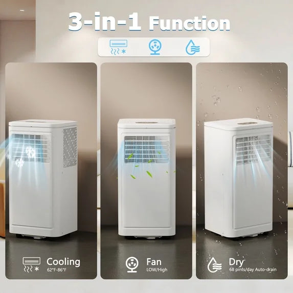 Portable Air Conditioner 10000BTU(115V) with Cooling,Dehumidifier,Sleep & Fan Mode 4-In-1 Remote Control Window Kit Included For Rooms Up To 450 Sq Ft