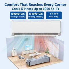 VAJIAZA 18000 BTU Mini Split Air Conditioner & Heater, 19 SEER2 230V Energy Efficient Ductless Wall-Mounted AC Unit Covers Up to 1050 Sq.Ft, Remote Control
