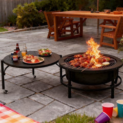 VAJIAZA 52" Fire Pits for Outside, Foldable Fire Pits with 26" Fire Stove and Table, Cold-Rolled Steel Fire Pit Tables with BBQ Net, Poker, Grill Brush and Protective Cover