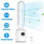 34in Bladeless Tower Fan with 60°Oscillating, 3 Speeds & 3 Modes Standing Floor Fan Equipped Remote Control, 12H Timer for Indoor Room Use